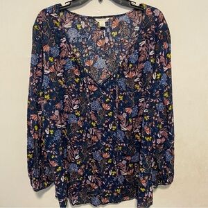 Caslon Women’s Floral Blouse Size 3X Peasant  Boho Balloon Sleeved
